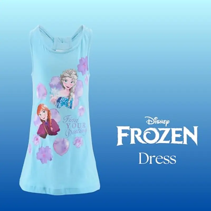 Disney Frozen Abito per Bambine, Vestito in Morbido Cotone Maniche Corte e Motivo Elsa e Anna, Taglia 6 Anni | Blu miniatura 3