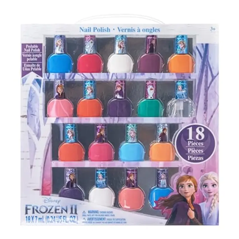 Disney Frozen Set di smalti per unghie per bambine da 18 pezzi, a base d'acqua, ad asciugatura rapida e rimovibile,