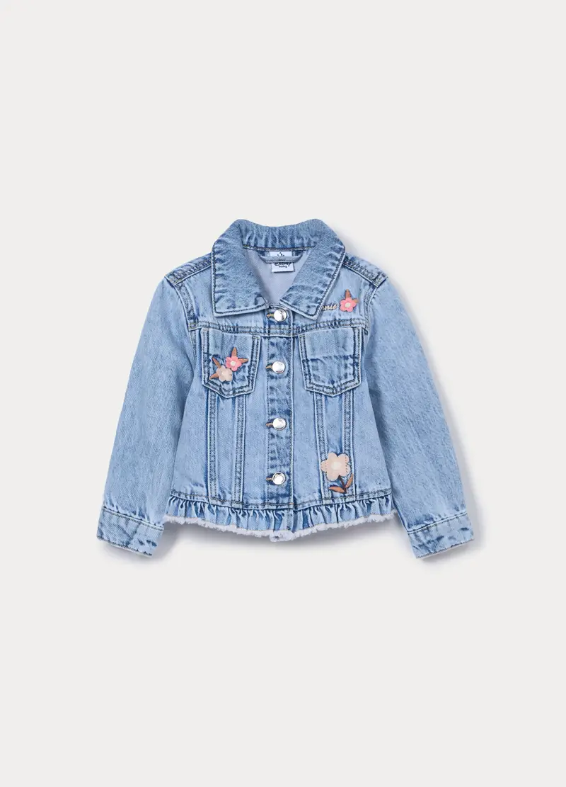 Giacca In Denim Di Puro Cotone Bimba, Bambina, Azzurro chiaro
