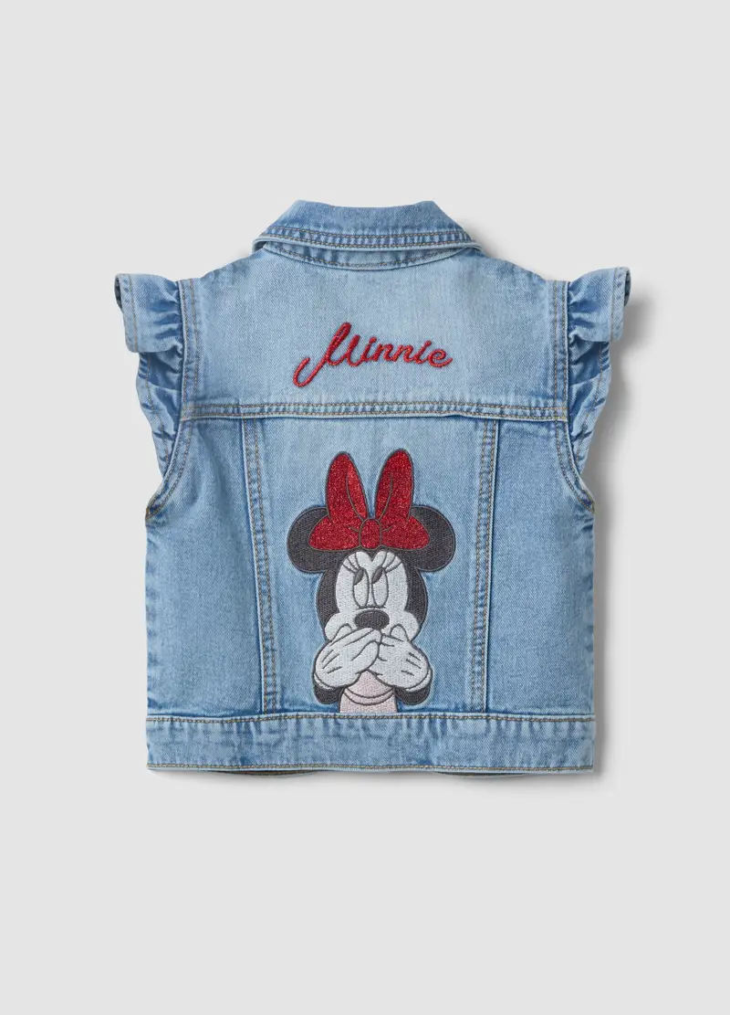 Gilet In Puro Cotone Denim Azzurro Da Bambina Regular Fit Con Minnie, Denim miniatura 2