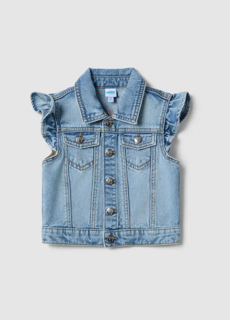 Gilet In Puro Cotone Denim Azzurro Da Bambina Regular Fit Con Minnie, Denim