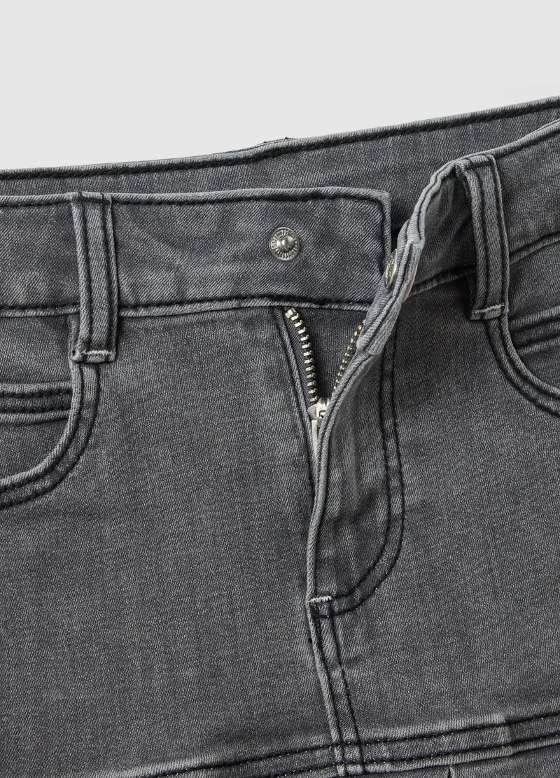 Gonna In Denim Elasticizzato Grigia Da Bambina Regular Fit, Grigio miniatura 3