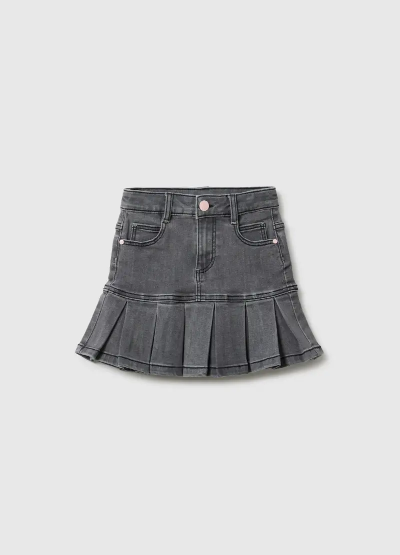 Gonna In Denim Elasticizzato Grigia Da Bambina Regular Fit, Grigio