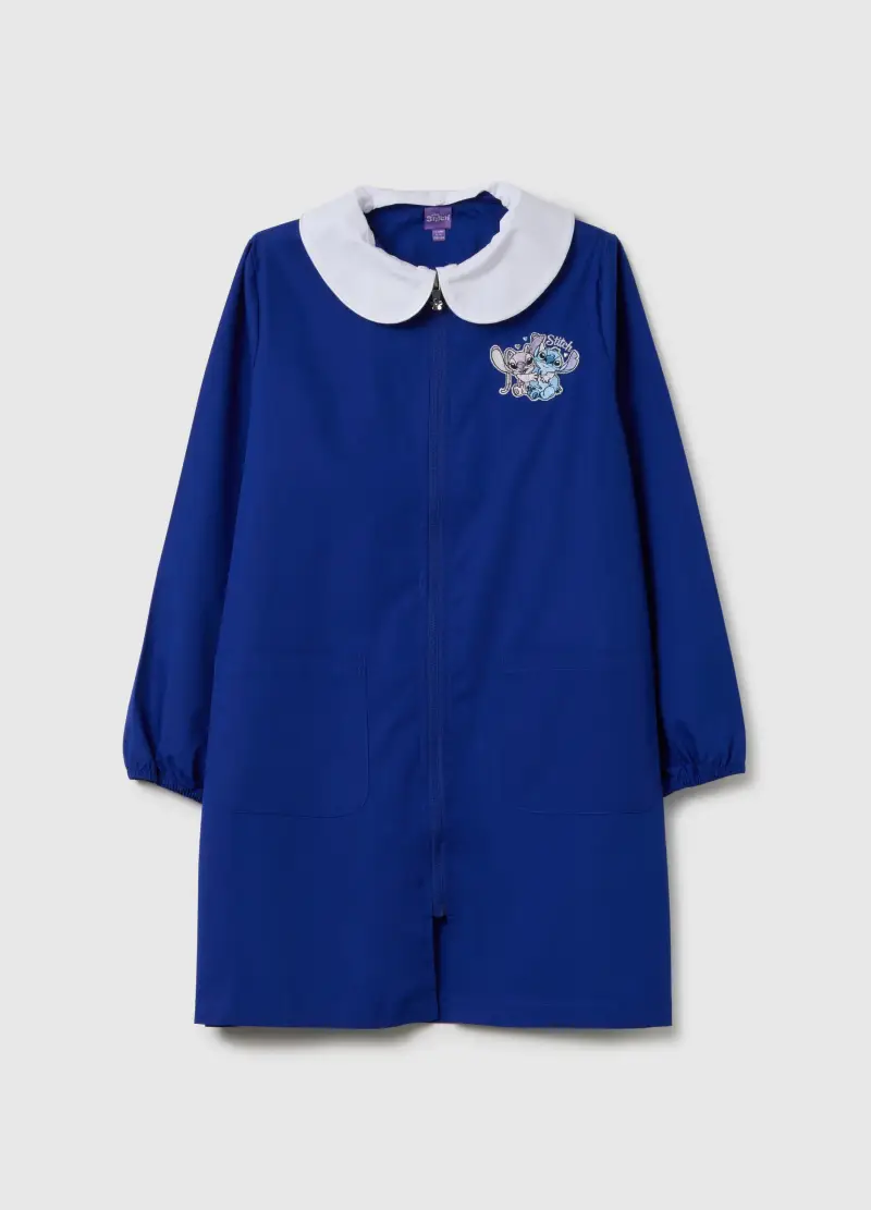 Grembiule Scolastico Da Bambina In Misto Cotone Con Ricamo Stitch, Multicolor