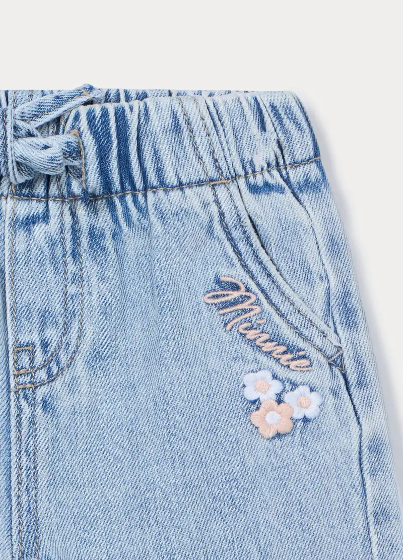 Jogger Wide Leg In Denim Misto Cotone Bimba, Bambina, Azzurro chiaro miniatura 3