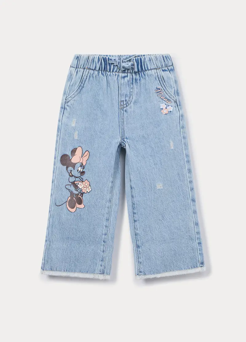 Jogger Wide Leg In Denim Misto Cotone Bimba, Bambina, Azzurro chiaro