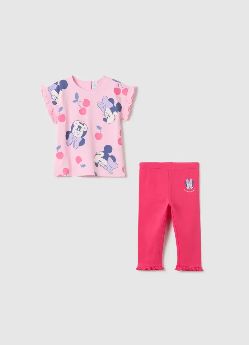 DISNEY, Jogging Set Con Rouches E Stampa Minnie, Bambina, Rosa, Taglia: 18-24