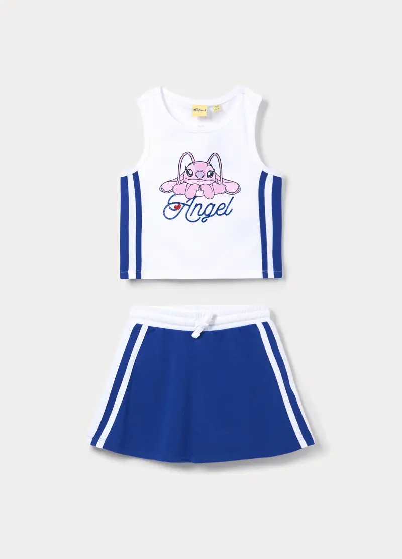 Jogging Set Disney In Jersey Di Cotone Stretch Bambina, Bianco/Blu