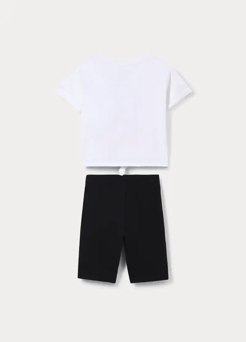 Jogging Set Disney In Jersey Di Cotone Stretch Bambina, Bianco/Nero miniatura 2