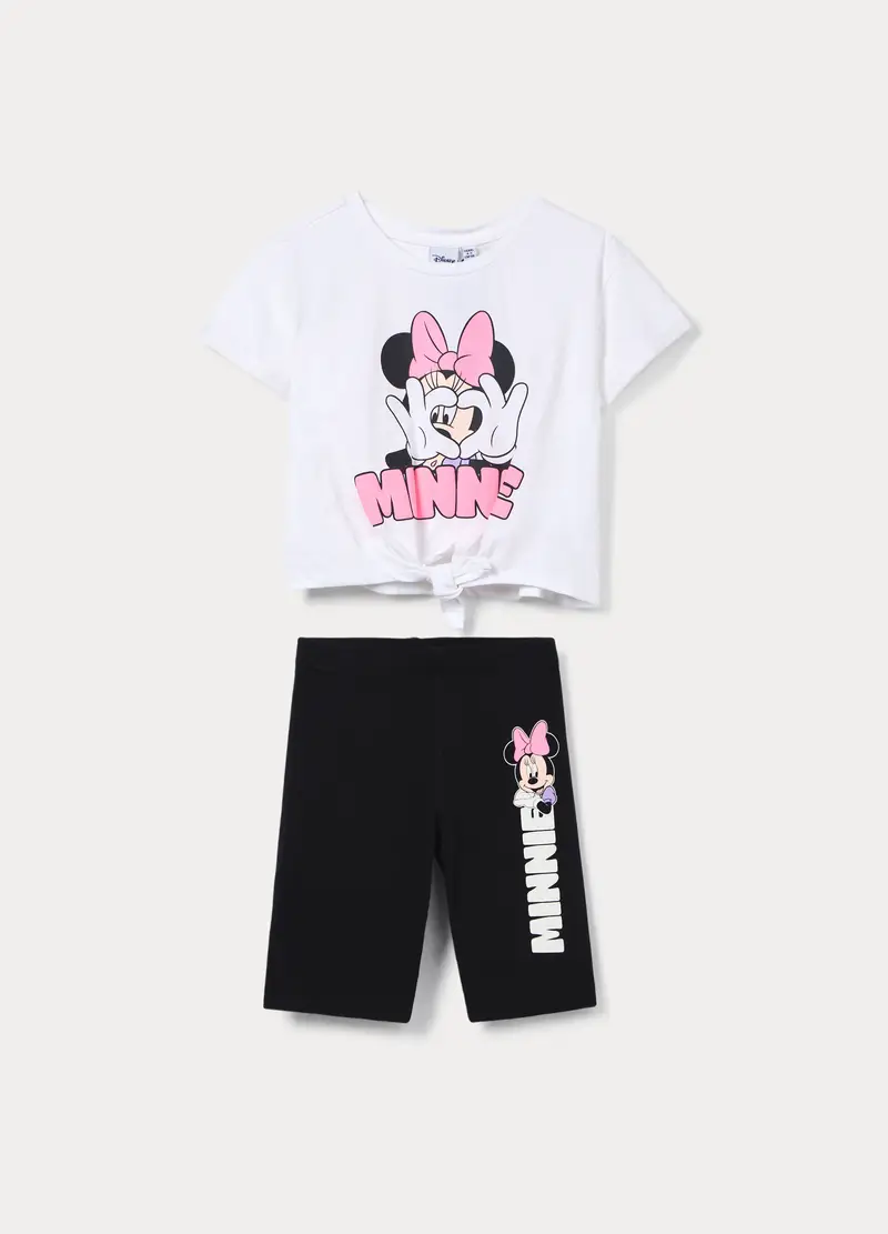 Jogging Set Disney In Jersey Di Cotone Stretch Bambina, Bianco/Nero