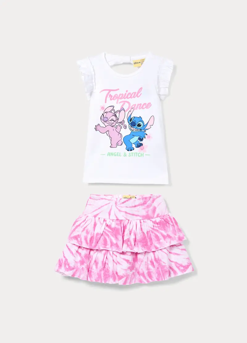 Jogging Set Disney In Jersey Di Cotone Stretch Bambina, Bianco/Rosa