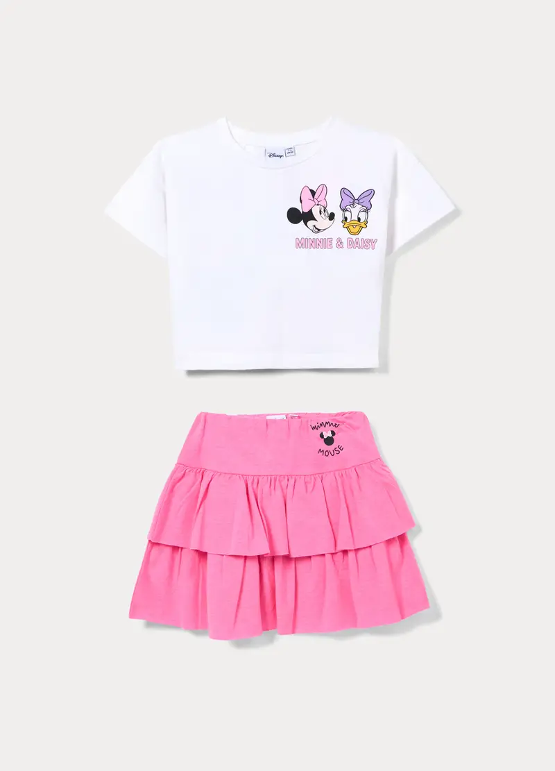Jogging Set Disney In Jersey Di Cotone Stretch Bambina, Bianco/Rosa