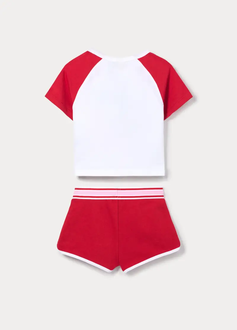 Jogging Set Disney In Jersey Di Cotone Stretch Bambina, Bianco/Rosso miniatura 2