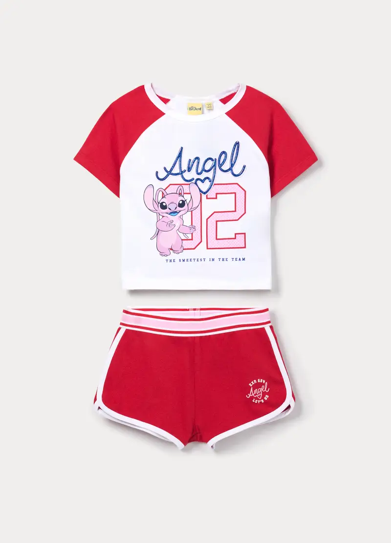 Jogging Set Disney In Jersey Di Cotone Stretch Bambina, Bianco/Rosso