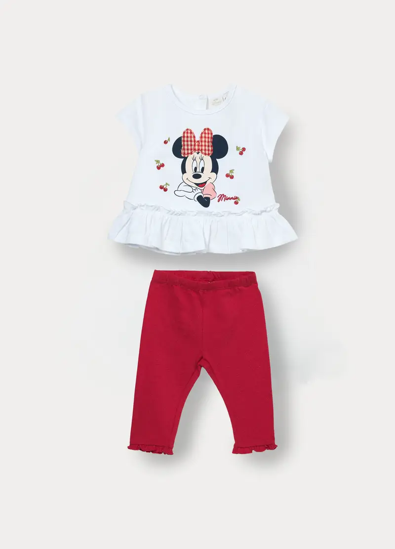 Jogging Set Disney In Jersey Di Cotone Stretch Neonata, Bianco/Rosso