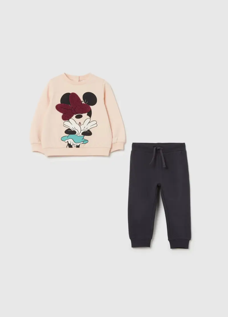 Jogging Set In Cotone Bio Stampa Minnie, Bambina, Multicolor