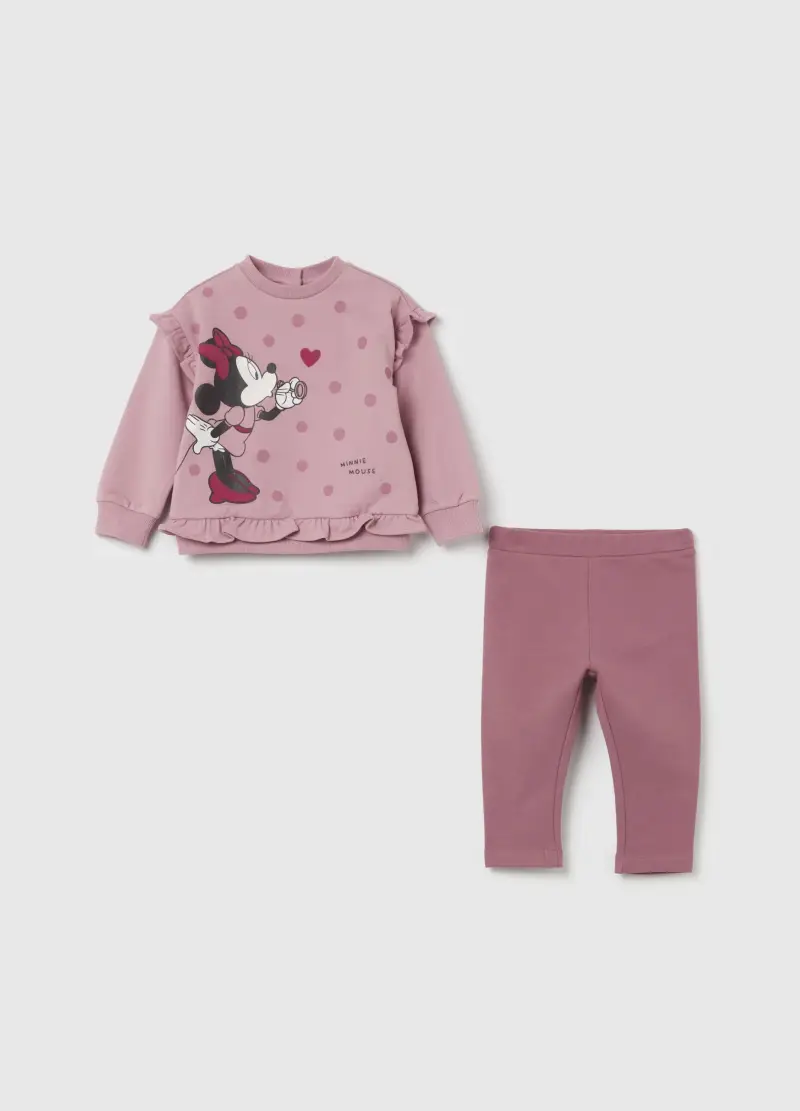 Jogging Set In Cotone Bio Stampa Minnie, Bambina, Rosa