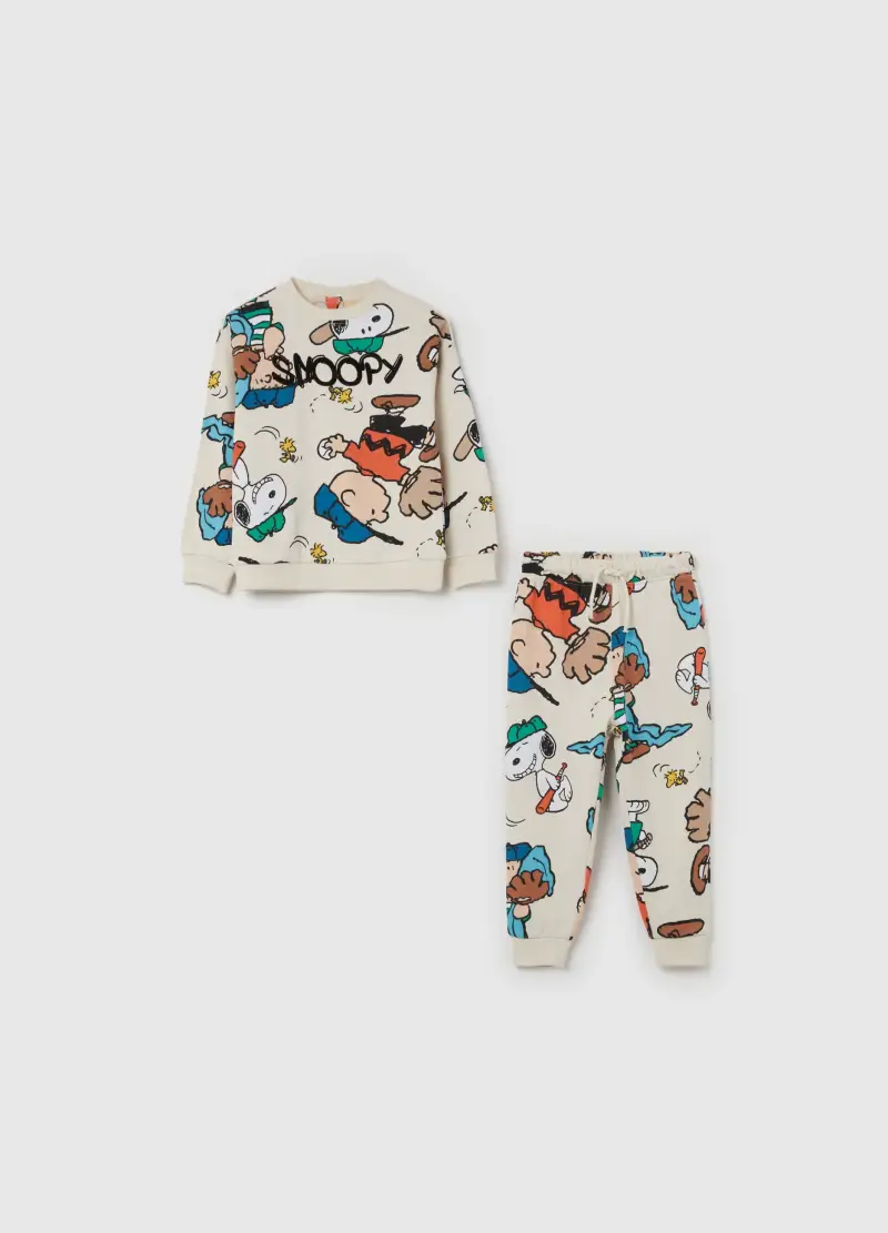 Jogging Set In Cotone Con Stampa Peanuts, Bambino, Bianco