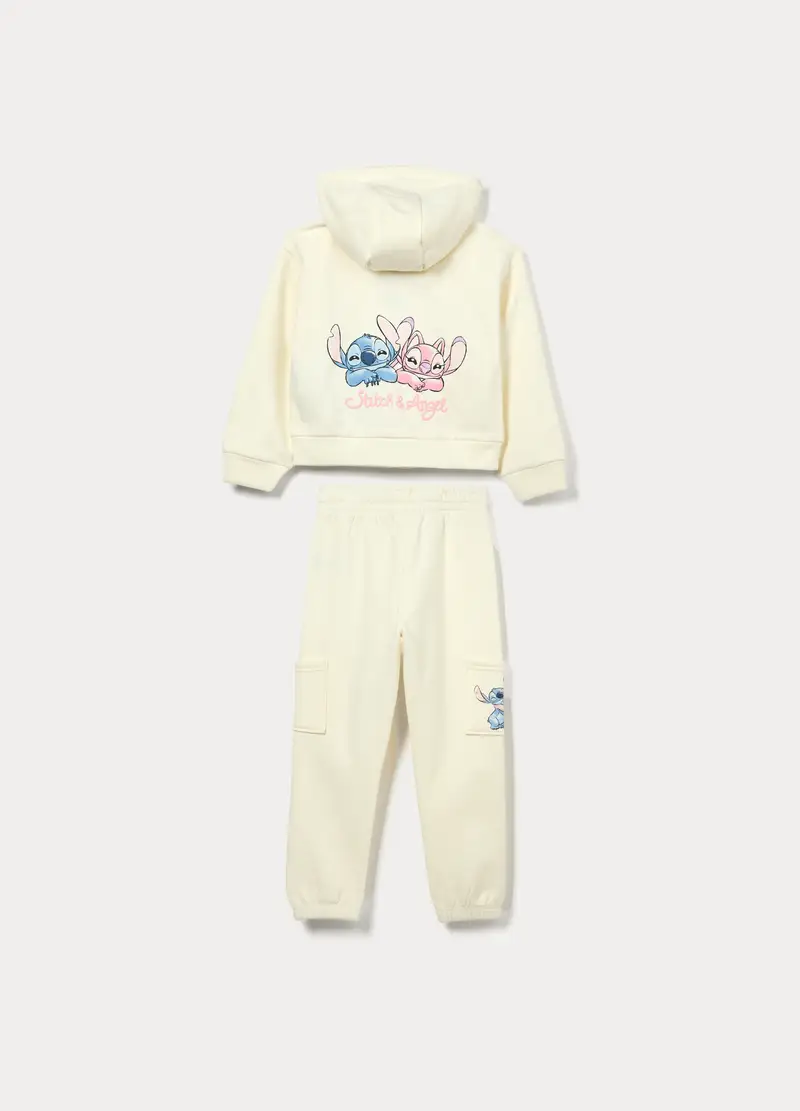 Jogging Set Stitch In French Terry Di Puro Cotone Bambina, Bianco avorio miniatura 2