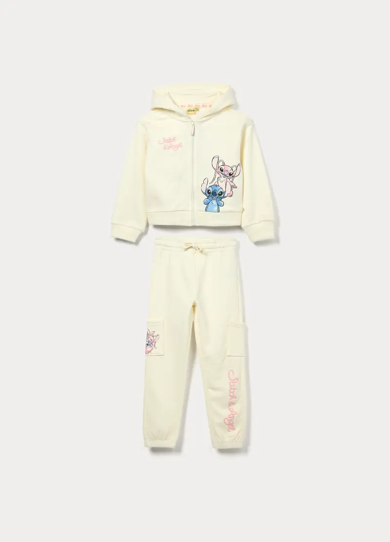 Jogging Set Stitch In French Terry Di Puro Cotone Bambina, Bianco avorio