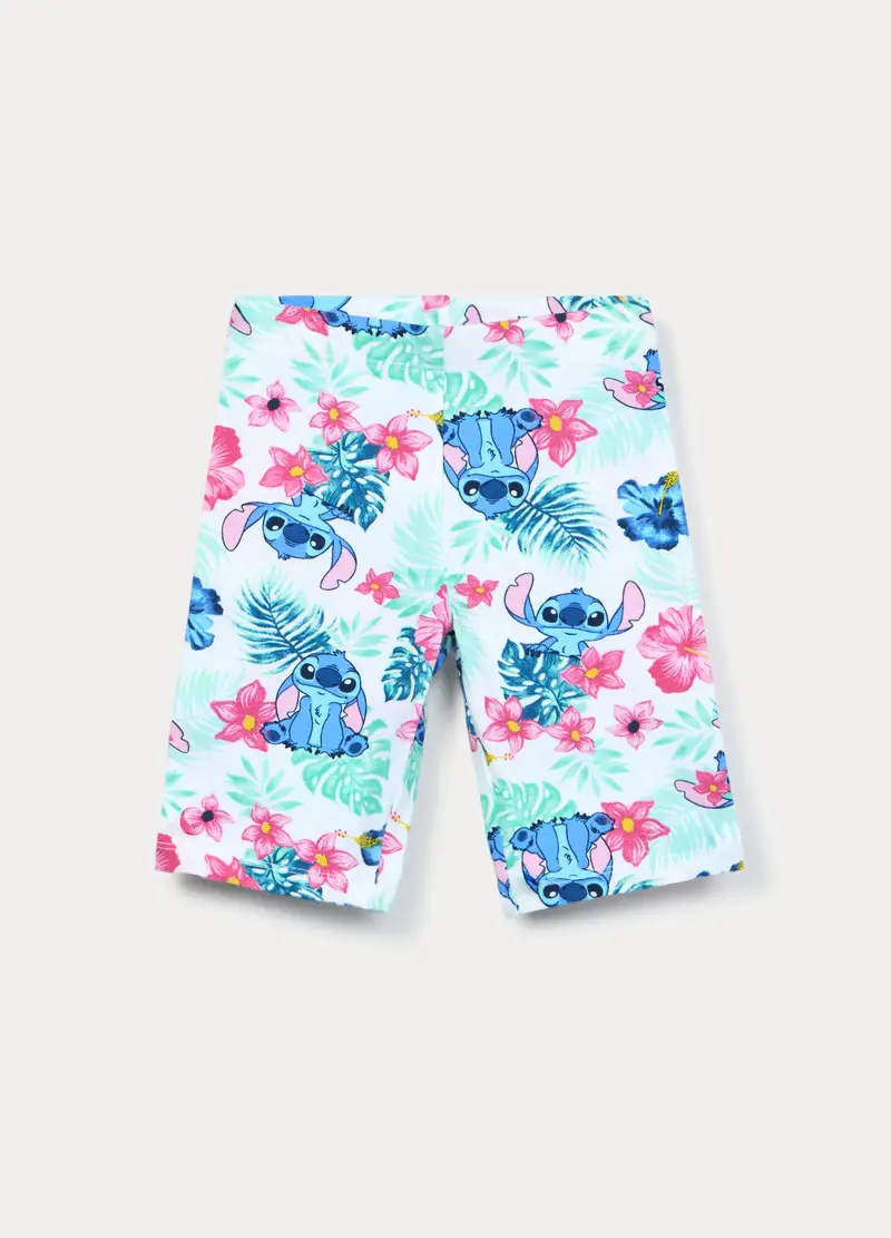 Leggings Corti Stitch In Jersey Di Cotone Stretch Bambina, Bianco