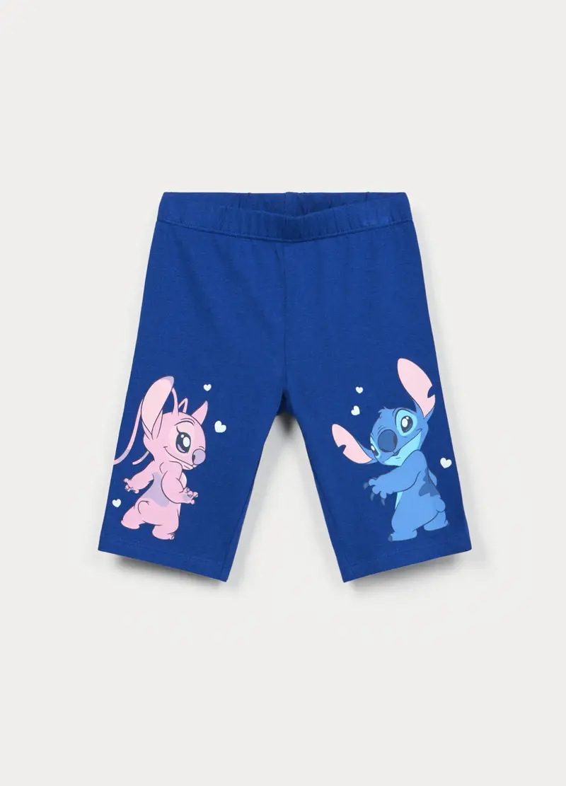 Leggings Corti Stitch In Jersey Di Cotone Stretch Bambina, Blu elettrico
