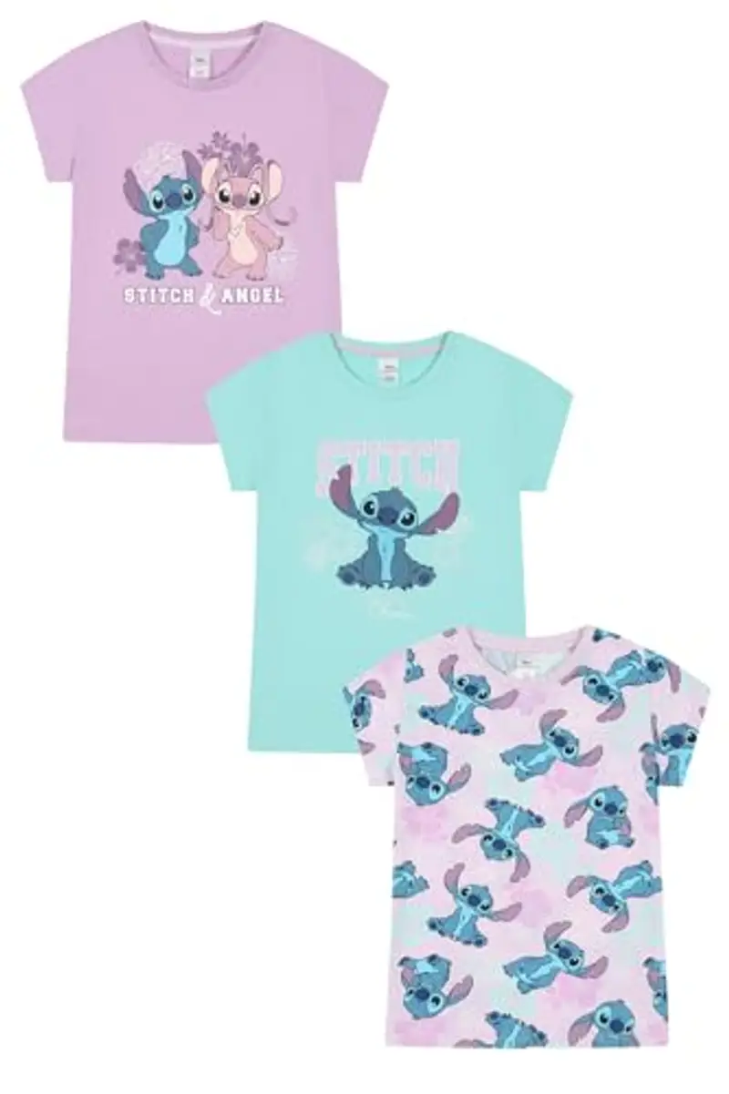 Disney Lilo & Stitch - Confezione da 3 magliette da bambina, Viola, 10-11 Anni