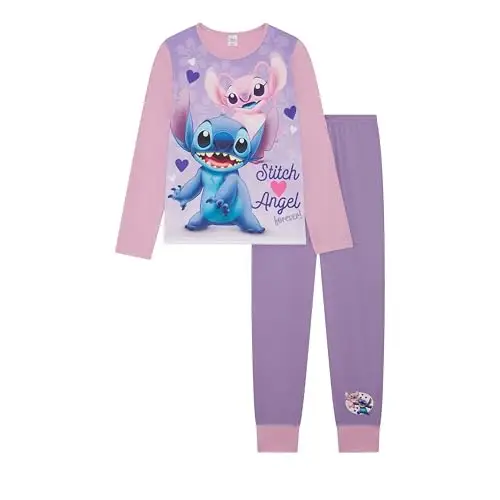 Disney Lilo & Stitch - Pigiama da bambina, 2 pezzi, con Stitch e Angel, colore lilla, età 5-12 anni, Multicolore, 11