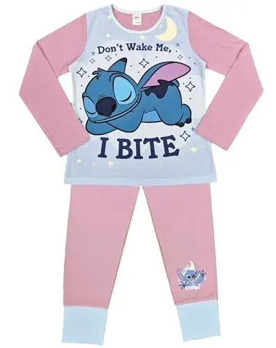 Disney Lilo & Stitch, pigiama da bambina in 2 pezzi, con Stitch Don't Wake Me, I Bite, rosa, età 5-12 anni miniatura 2