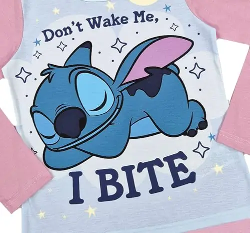Disney Lilo & Stitch, pigiama da bambina in 2 pezzi, con Stitch Don't Wake Me, I Bite, rosa, età 5-12 anni miniatura 3