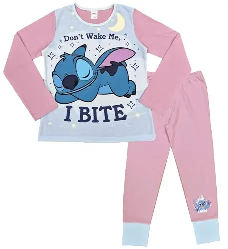 Disney Lilo & Stitch, pigiama da bambina in 2 pezzi, con Stitch Don't Wake Me, I Bite, rosa, età 5-12 anni,