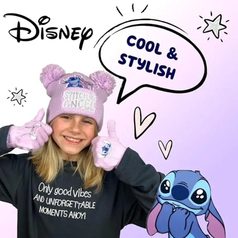 Disney Lilo & Stitch - Set invernale con cappello e guanti per ragazze, caldo e accogliente, berretto e guanti miniatura 2