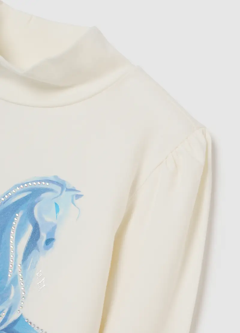 Maglia Bianca Da Bambina In Cotone Elasticizzato Con Stampa, Bianco miniatura 3