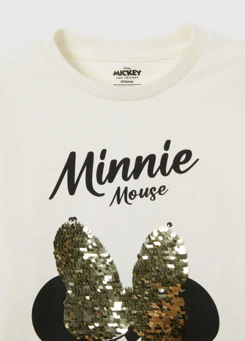 Maglia Da Bambina In Misto Cotone Elasticizzato Bianca Con Minnie, Bianco miniatura 3