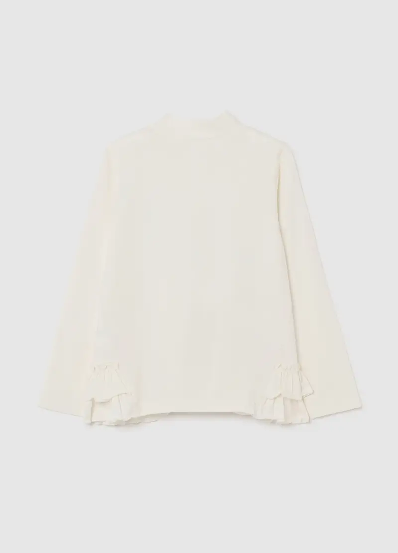 Maglietta Da Bambina In Cotone Bianca Regular Fit Con Volant, Bianco miniatura 2