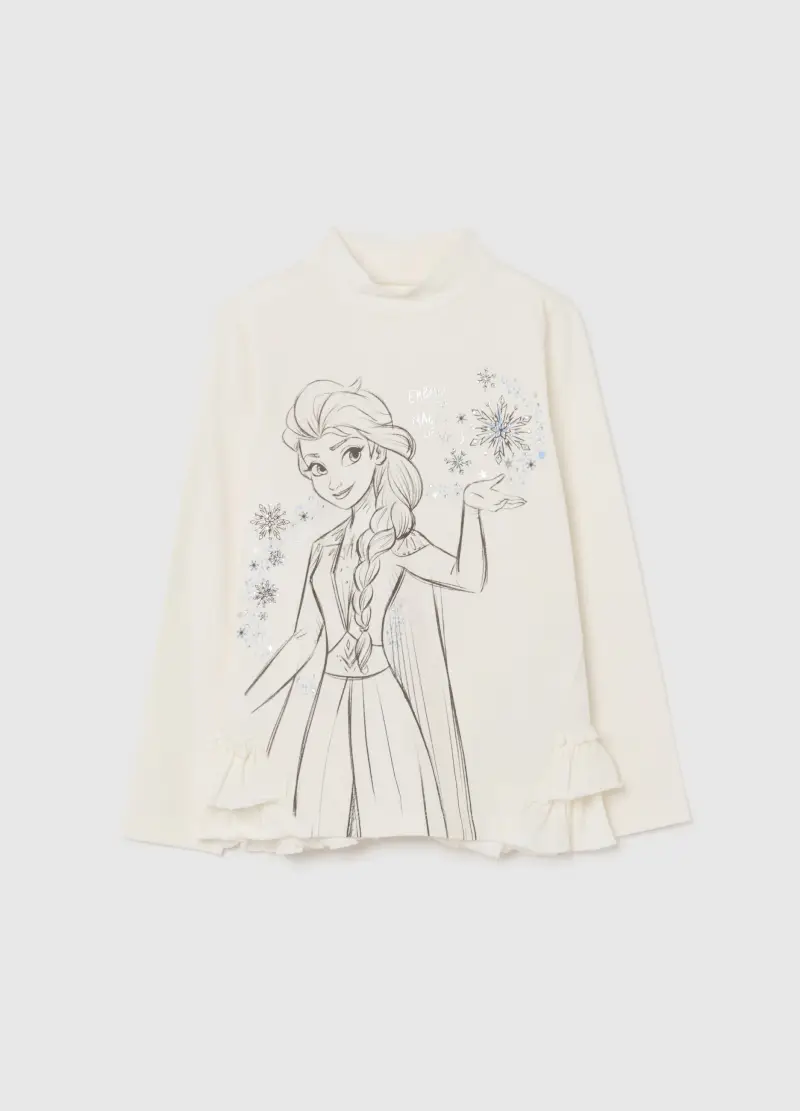 Maglietta Da Bambina In Cotone Bianca Regular Fit Con Volant, Bianco