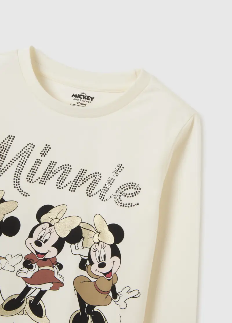 Maglietta Da Bambina In Misto Cotone Beige Regular Fit Con Minnie, Beige miniatura 3