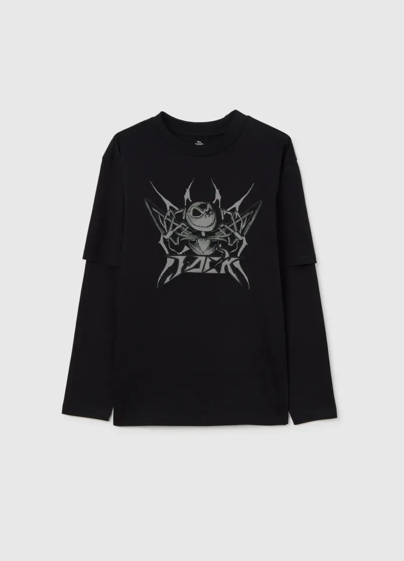 Maglietta Nera A Maniche Lunghe In Puro Cotone, Bambino, Nero