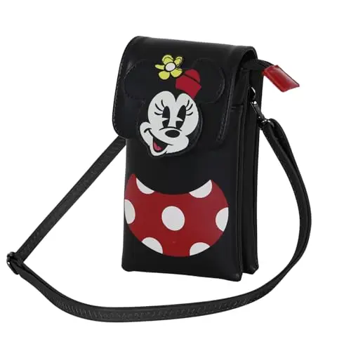 Disney Minni Mouse Face-Borsa Porta Cellulare, Nero, 12 x 20 cm