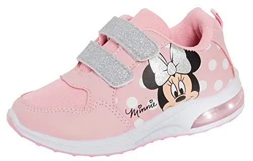 Disney Minnie Mouse - Scarpe da ginnastica da bambina, con luci a LED lampeggianti, Bianco e rosa., 28 EU