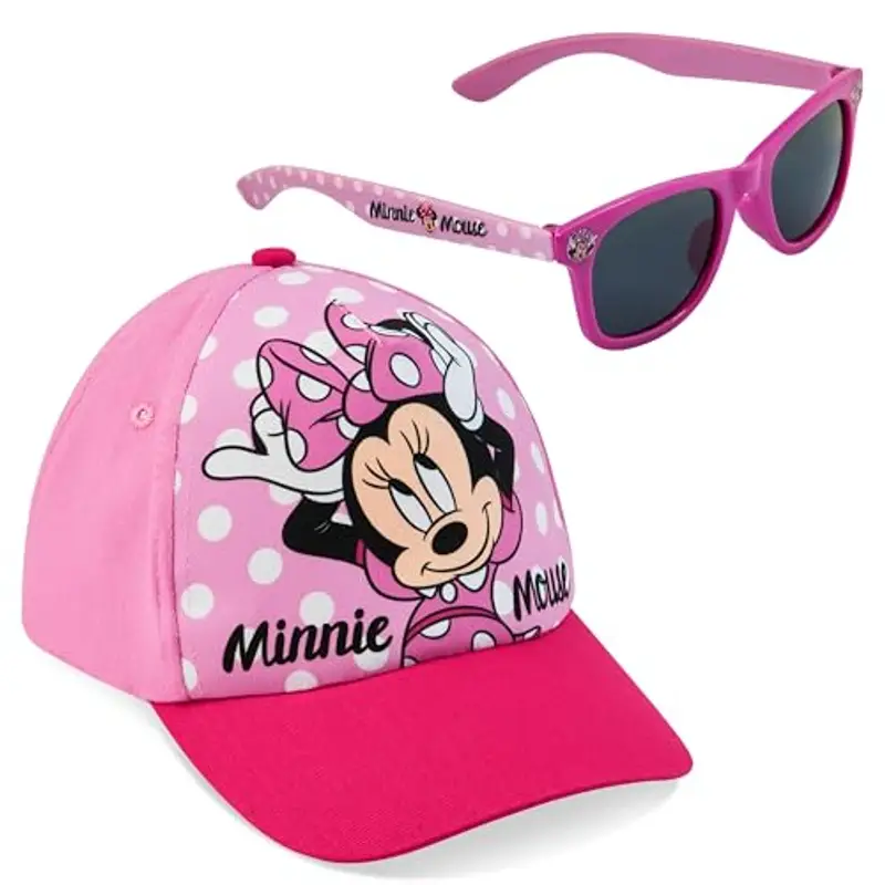 Disney Occhiali da Sole Bambina 100% UV e Regolabile Cappello Con Visiera (Rosa Minnie)