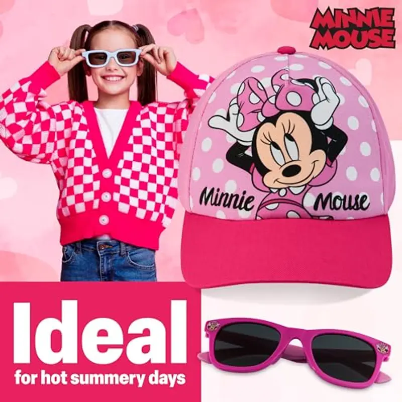 Disney Occhiali da Sole Bambina 100% UV e Regolabile Cappello Con Visiera (Rosa Minnie) miniatura 3