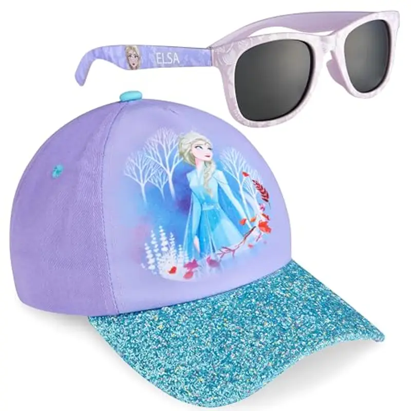 Disney Occhiali da Sole Bambina 100% UV e Regolabile Cappello Con Visiera (Viola Frozen)