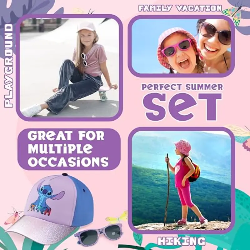 Disney Occhiali da Sole Bambina 100% UV e Regolabile Cappello Con Visiera (Viola Stitch) miniatura 3