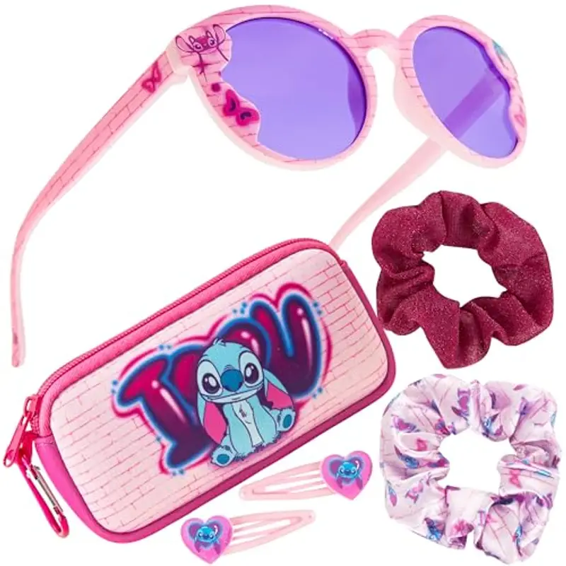 DISNEY Set Accessori Bambina - Occhiali Sole Protezione UV e Accessori Capelli (Rosa Stitch)