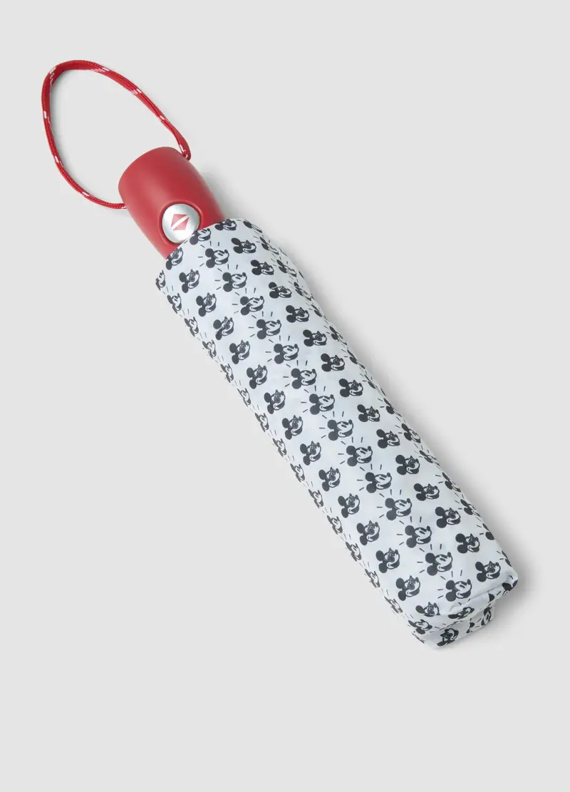 Ombrello Multicolor Con Stampe Topolino E Manico Rosso, Donna, Multicolor