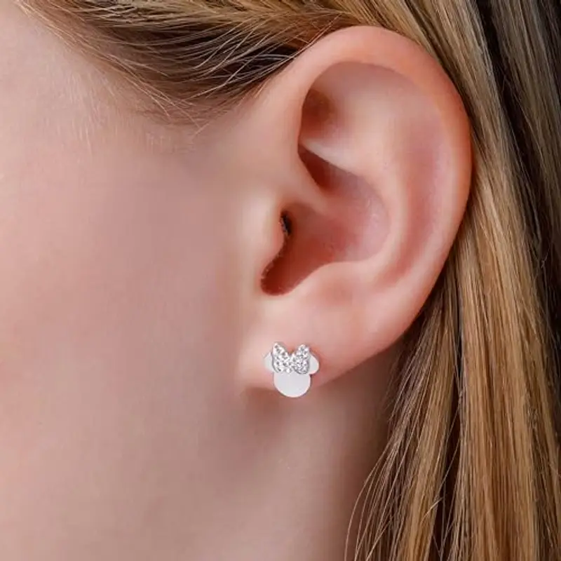 Disney Orecchini Minni Mouse, Collezione Acciaio Inossidabile, Colore Argento, UNICO, Pietre di zirconia cubica, Regalo miniatura 3