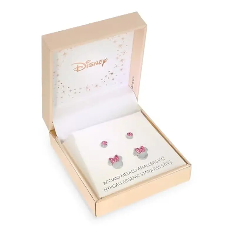 Disney Orecchini Minni Mouse, Collezione Acciaio Inossidabile, Colore Argento, UNICO, Pietre di zirconia cubica, Regalo miniatura 2