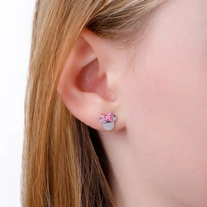 Disney Orecchini Minni Mouse, Collezione Acciaio Inossidabile, Colore Argento, UNICO, Pietre di zirconia cubica, Regalo miniatura 3