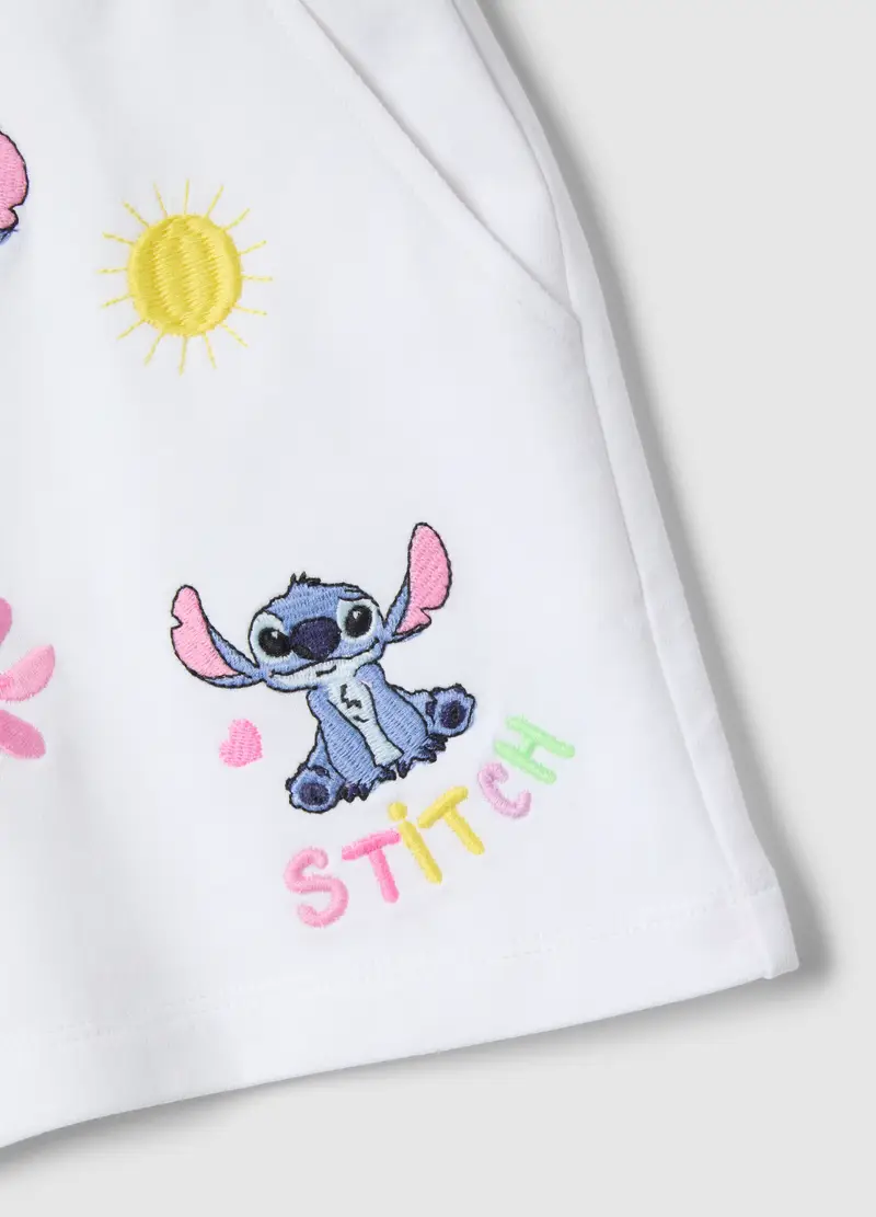 Pantaloncini In Puro Cotone Bianco Da Bambina Regular Fit Con Stitch, Bianco miniatura 3